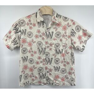 Washington Nationals Hawaiian Button Down Shirt Men's Large Beige Cherry Blossom